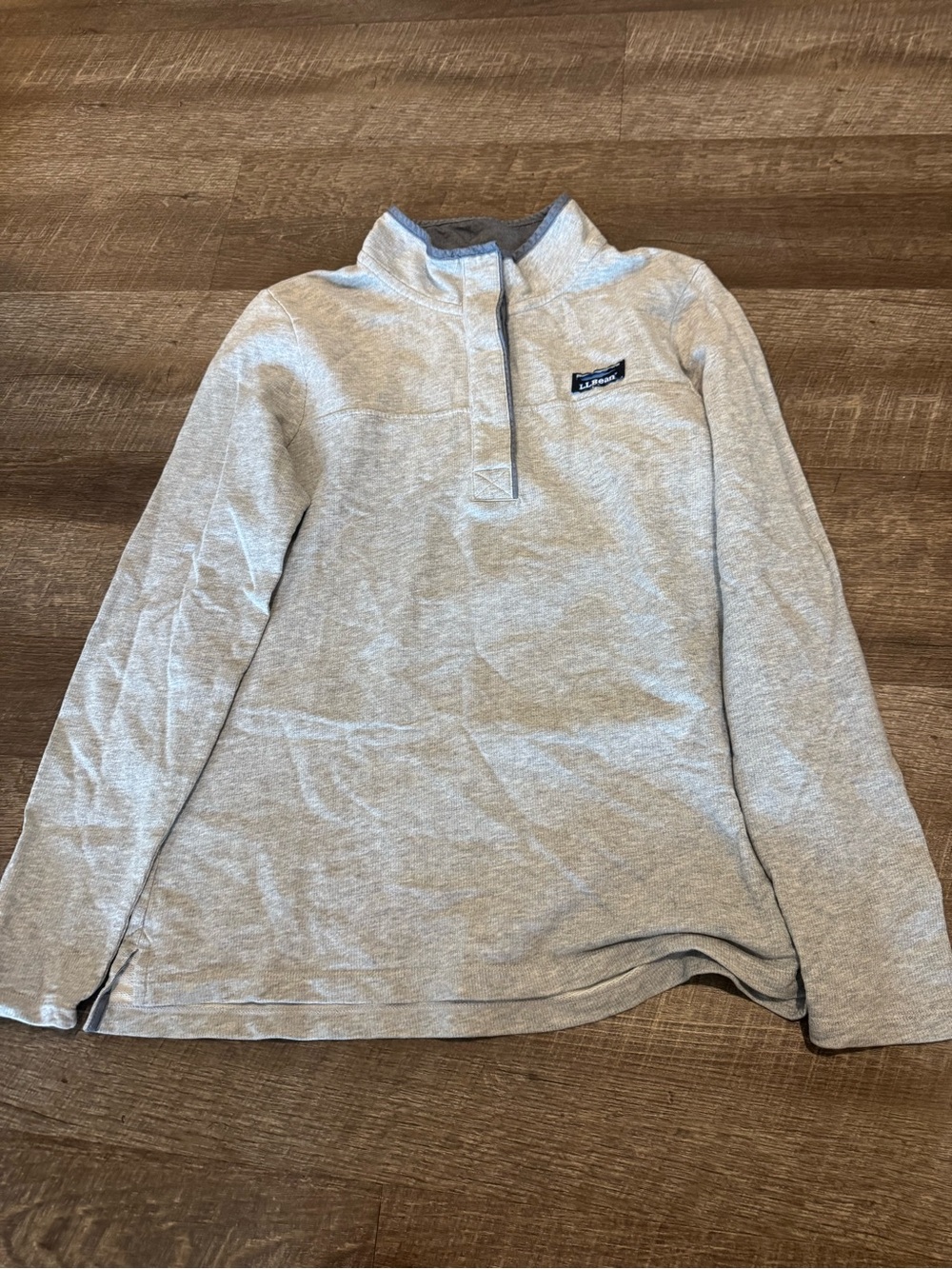 L.L. Bean Heather Light Grey 1/4 Button Snap Pullover Sweatshirt